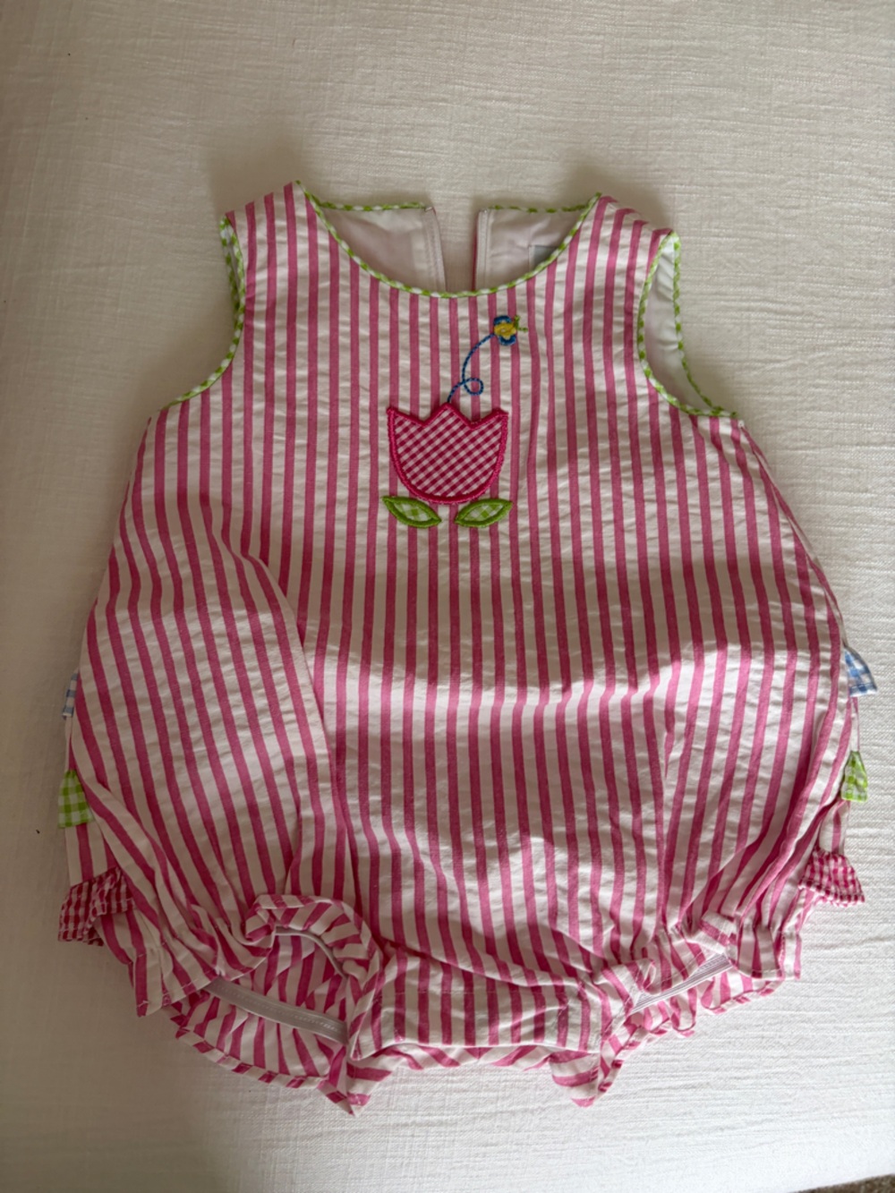 Florence Eiseman Pink and White Striped Baby One-Piece Bodysuit